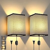 Lightess 2 Pack Wall Sconces Indoor Dimmable, Plug in Wall Sconce with Switch, Black Fabric Shade, Modern Wall Lamp Up and Down Wall Light for Bedroom Living Room Hotel Hallway Bedside Lamp