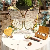 Personalized Butterfly Guest Book For Quinceañera, Sweet 15, Personalized Wooden Hearts For Wedding Guest Book With Butterfly Frame For Sign And Reception Wedding, Quinceanera Pink Butterfly