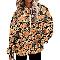 Halloween Hoodies For Women Oversized Sweatshirts Funny Spooky Pullover Tops 2023 Fall Winter Clothes With Pocket