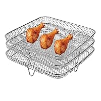 Air Fryer Rack, 3pcs Stainless Steel Square Air Fryer Rack, Stackable Air Fryer Basket, Grilling Rack, Air Fryer Accessories for 8-Qt Air Fryer Barbecue, Oven (8.27