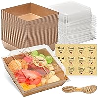50 Pack Small Charcuterie Boxes with Clear Lids - To Go Paper Mini Charcuterie Box, Disposable Food Containers, 5Inch Dessert Boxes for Sandwich, Cookie, Sushi, Cake Slice, Strawberries (Brown)