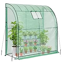 Lean-to Greenhouse with 3-Tier Shelves: Ohuhu Portable Walk-in Wall Mounted Green House with Mesh Windows, 79