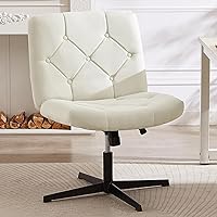 VECELO Criss Cross Armless Office Desk Chair No Wheels Comfy Wide Fabric Padded, Modern Swivel & Height Adjustable for Home/Bedrood/Make Up, White