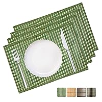 ANDSTAR Bamboo Placemats Set of 4 Pcs with Fabric Border Sushi Rolling Mat Japanese Style Natural Anti-Slip Bamboo Placemats Washable Heat-Resistant Table Mats for Dining Room and Kitchen(Green)