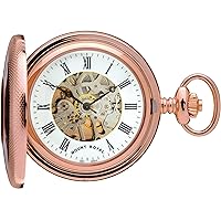 Skeleton Half Hunter Pocket Watch Rose Gold Plated - 17 Jewel Mechanical - Presentation Box