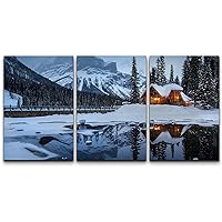 wall26 Canvas Print Wall Art Winter Landscape with Modern Cabin at Night Nature Wilderness Photography Modern Art Rustic Scenic Relax/Calm Multicolor for Living Room, Bedroom, Office - 16
