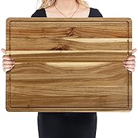 Extra Large Acacia Wood Cutting Board, 24 x 18 Inch Kitchen Cutting Board with Juice Slot and Handles, Reversible Wood Block Butcher Block Cutting Board for Meats, Vegetables and Cheeses