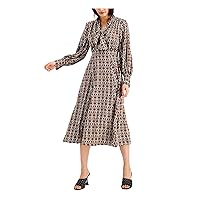 Womens Chain Printed Tie-Front Midi Dress