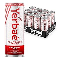 Yerbae Energy Seltzer - Strawberry Kiwi, 0 Sugar, 0 Calories, 0 Carbs, Energized by Yerba Mate, Naturally Caffeinated & Plant-Based, Healthy Alternative to Coffee and Sugary Sodas, 12oz cans (12 Pack)