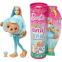 Cutie Reveal Doll & Accessories with Animal Plush Costume & 10 Surprises Including Color Change, Teddy Bear as Dolphin in Costume-Themed Series