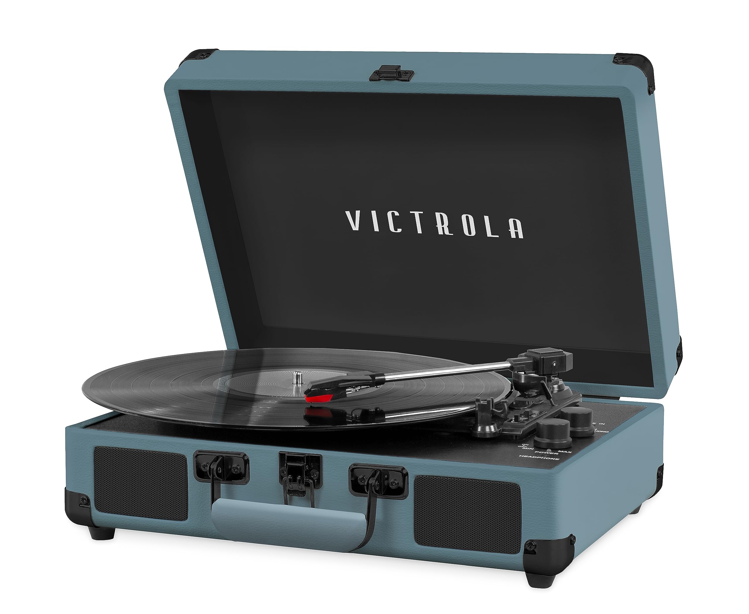 Victrola Vintage 3-Speed Bluetooth Portable Suitcase Record Player with Built-in Speakers | Upgraded Turntable Audio Sound|Smoky Blue, Model Number: VSC-550BT-SMB