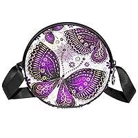 Small Crossbody Bag Purple Butterfly Round Purse Wallet Mini Shoulder Bag For Women Girls 17.8x17.8cm