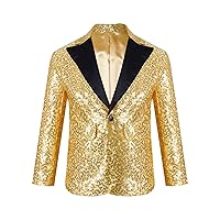 TiaoBug Boys Shiny Sequins Blazer Jacket Lapel Collar Tuxedo Suit Wedding Birthday Party One Button Formal Suit Coat