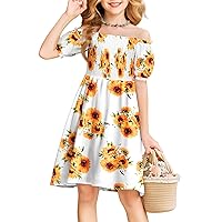 Arshiner Girls Summer Dress Short Puff Sleeve Floral Printed Casual Dresses for 4-13 Years