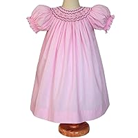 Carouselwear Girls Pink Hand Smocked Bishop Dress and Brown Embroidery