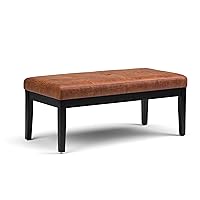 SIMPLIHOME Lacey 43 inch Wide Rectangle Ottoman Bench Distressed Saddle Brown Tufted Footrest Stool, Faux Leather for Living Room, Bedroom, Contemporary Modern