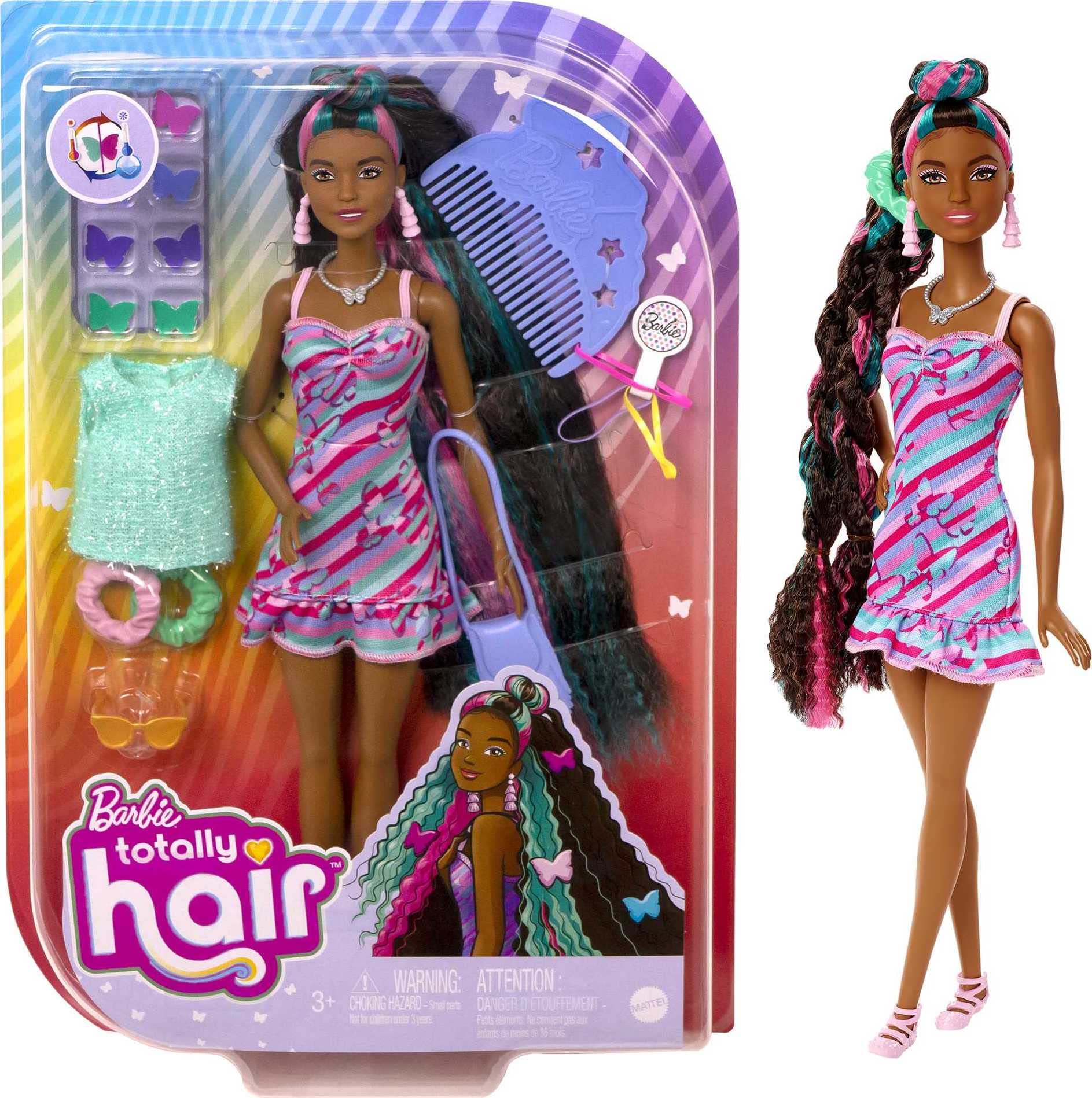 Barbie Totally Hair Doll, Butterfly-Themed with 8.5-Inch Fantasy Hair & 15 Styling Accessories (8 with Color-Change Feature)