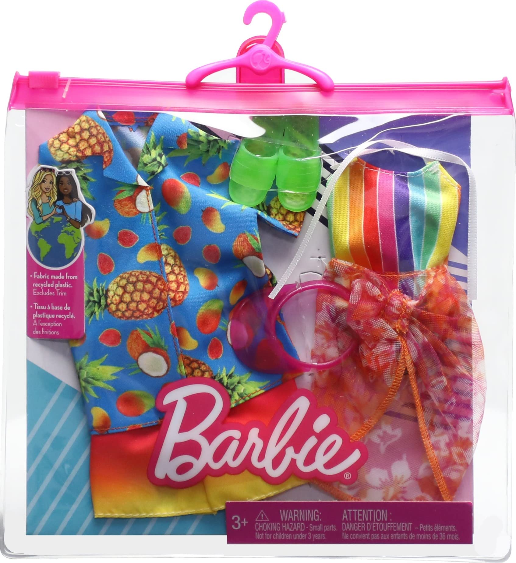 Barbie Fashions Doll Clothes and Accessories Set, Beach 2-Pack for Barbie and Ken Dolls with 2 Complete Swim Outfits