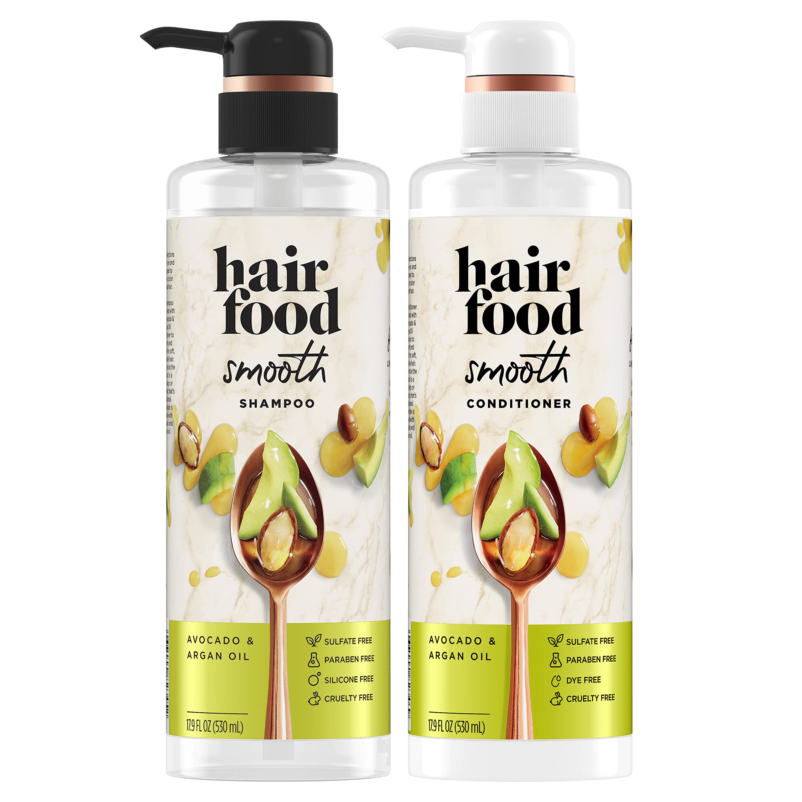 Hair Food Sulfate Free Shampoo and Conditioner Set, with Argan Oil and Avocado, Natural Ingredients, 17.9 Fl Oz Each