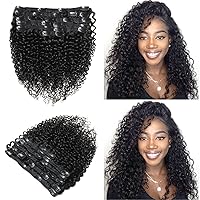 Jerry Curly Clip in Hair Extensions Real Human Hair, 20 Inch 3B 3C Curly Clip Ins 7 Pcs with 24 Clips Thick 8A Brazilian Soft Remy Human Hair Lace weft Clip In for Black Woman