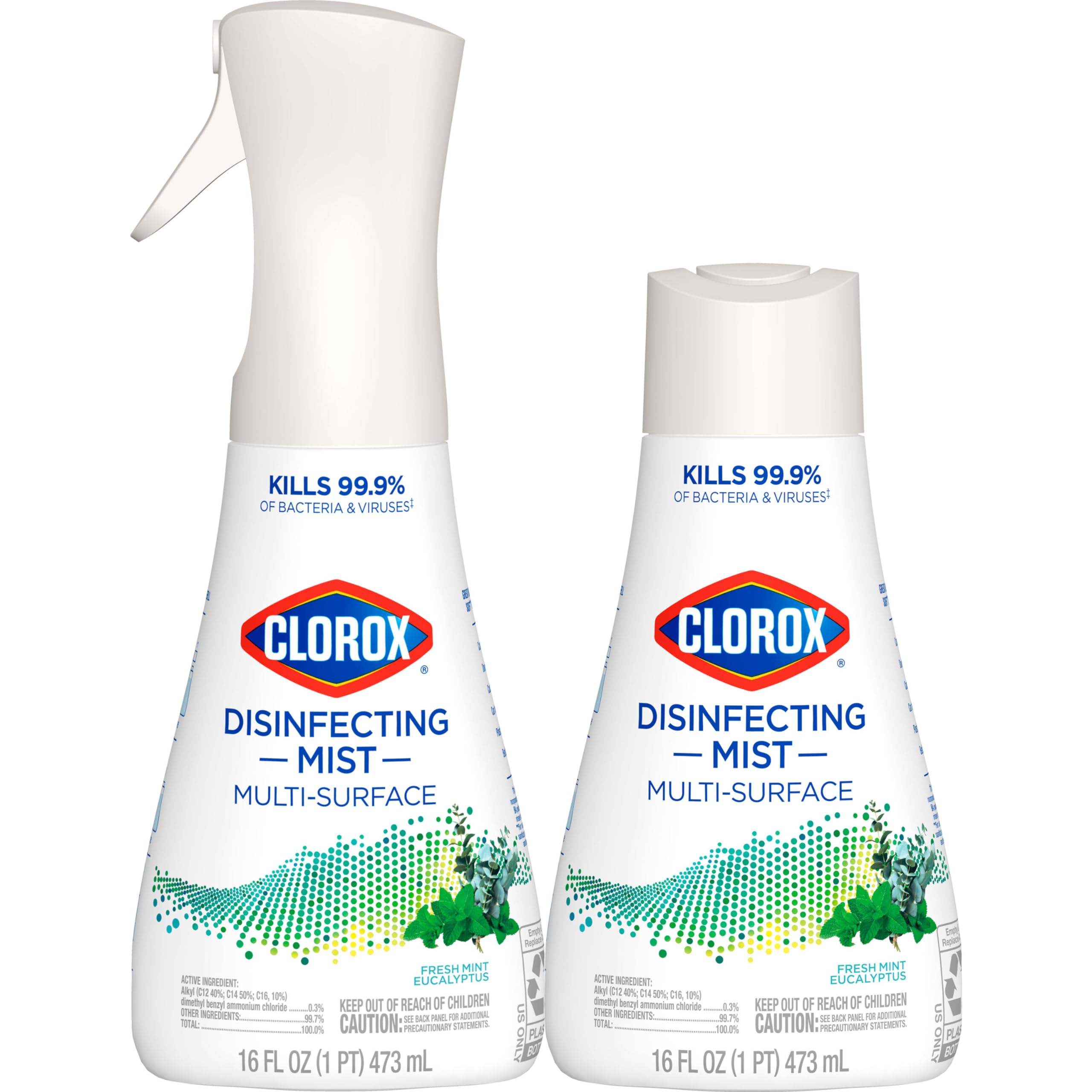 Clorox Disinfecting Mist, Eucalyptus Peppermint, 1 Spray and 1 Refill, 16 oz Each