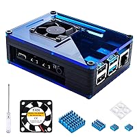 Miuzei Raspberry Pi 4 Case with Fan Cooling , 4 Pcs Aluminum Heat Sinks , Case for Raspberry Pi 4 Model B -Black/Blue (Pi 4 Board Not Included)