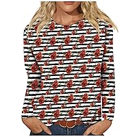 Womens Holiday Tops Dressy Crewneck Graphic Sweatshirt Fashion Long Sleeve Pullover Tops Teen Girl Shirts