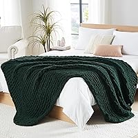 L'AGRATY Chunky Knit Blanket Throw - Soft Chunky Throw Blanket 60x80: 100% Hand Kintted Chenile Crochet Throw Blanket for Couch - Large Cable Knit Chunky Blanket for Home Decor(Olive Green)
