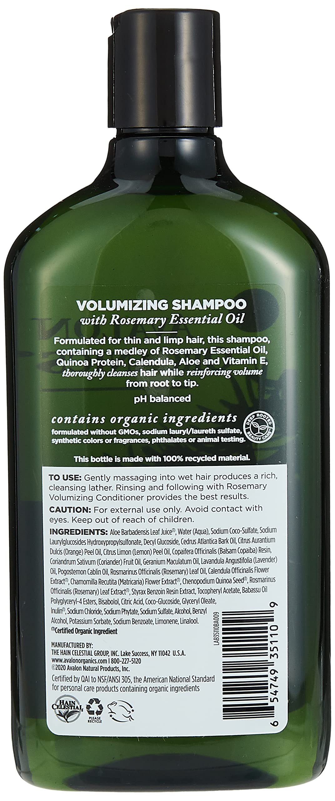 Avalon Organics Shampoo, Volumizing Rosemary, 11 Oz
