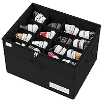 Shoe Storage Organizer, Fits 16 Pairs, Large Shoe Organizer Box for Closet, Clear Foldable Shoes Containers w/Bottom Support, Space Saving Shoe Cubby Storage Boxes w/Reinforced Handles, Black