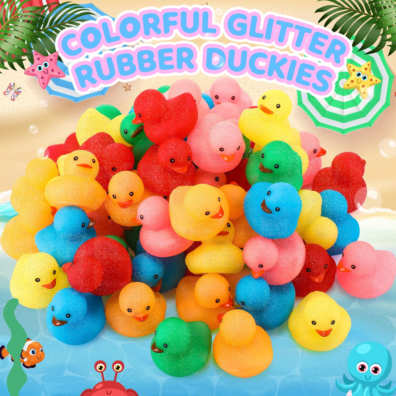 Syhood 60 Pcs Glitter Rubber Ducks 2