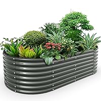 A ANLEOLIFE 8x4x2ft Galvanized Raised Garden Bed Kit, Oval Metal Deep Root Planters for Outdoor Plants Vegetables Flowers Herb, Large Bottomless, 478 Gallon Capacity- Quartz Grey