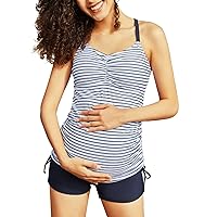 Maacie Maternity Athletic Tankini Swimsuits Two Piece Floral Print Ruched Tops with Shorts