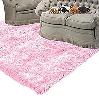 Classic Rectangle Sheepskin Area Rug Plush Faux Fur (5'x8', Bubblegum Pink)