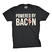 Mens Powered by Bacon T Shirt Funny Food Love Apparel Sarcastic Saying Gift