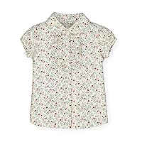 Hope & Henry Girls' Short Sleeve Ruffle Front Button Down Shirt with Puff Sleeves