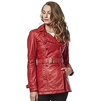 Smart Range 'TRENCH' Ladies Red Classic Mid-Length Designer Real Leather Deluxe Jacket Coat 1123