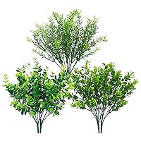 6 Bundles Artificial Greenery Stems Mixed Fake Plants Eucalyptus Rosemary Magnolia Stems Faux Plastic Artificial Plants for Outdoor Indoor Garden Home Window Box Decor