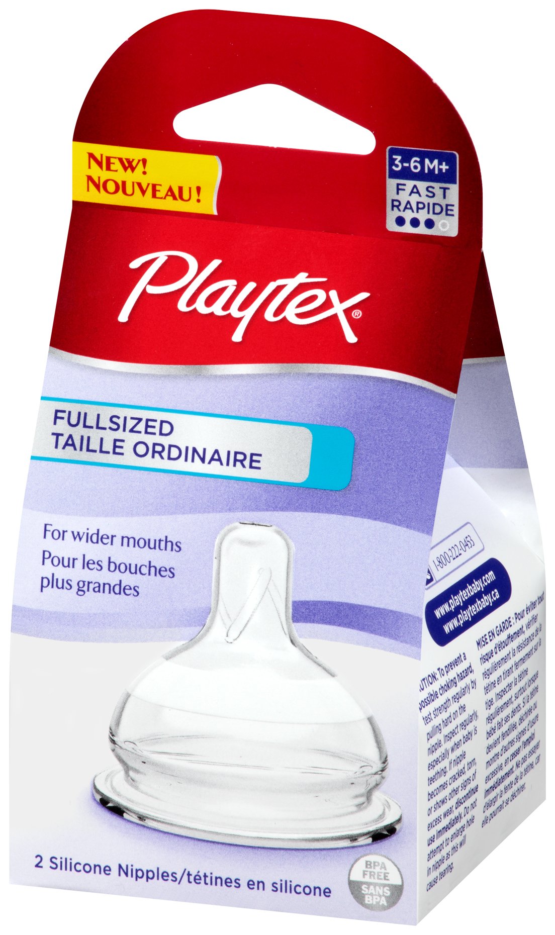 Playtex Full-Sized Nipple, Fast Flow, 2-Count