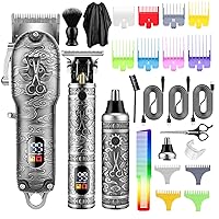 RESUXI Hair Clippers for Men Beard Trimmer Nose Hair Trimmer 3pcs Set,Cordless Professional Barber Clippers for Hair Cutting, Barber Supplies Grooming Kit for Men USB Rechargeable LED Display