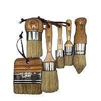 6pc Big and Small Chalk and Wax Paint Brush Set. Flat Furniture Paint Brush, Round, Pointed and Oval Paint Brushes for Furniture. Stencil Brush, Milk Paint and Wax Paintbrush