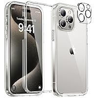 Miracase Glass Series for iPhone 15 Pro Max Case 6.7 Inch, Full-Body Drop Proof Phone Case for iPhone 15 Pro Max with Built-in 9H Tempered Glass Screen Protector + Camera Protector, Clear