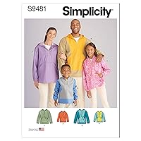 Simplicity Unisex Top Sewing Pattern Kit, Code S9481, Sizes Child XS - L/Adult XS - XL, Multicolor