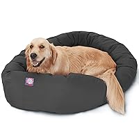Majestic Pet 40 Inch Bagel Calming Dog Bed Washable – Cozy Soft Round Dog Bed with Spine Support for Dogs to Rest Their Head - Fluffy Donut Dog Bed 40x29x9 (Inch) - Round Pet Bed Large – Gray