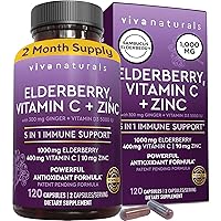 Elderberry with Vitamin C and Zinc for Adults - 5 in 1 Sambucus Black Elderberry Capsules with Vitamin D3 5000 IU, Elderberries Immune Support Supplement - Vitamins for Women & Men