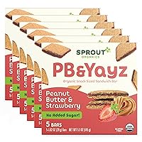 Sprout Organics, PB & Yayz Toddler Snack Bars, Peanut Butter & Strawberry, 5 Individual Bars 1.02 oz Each (6-boxes)