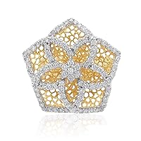 1.19 Cttw Round Cut Natural White Diamond Floral Lace Cocktail Ring in 18K Solid Yellow Gold (E-F Color,VVS Clarity)
