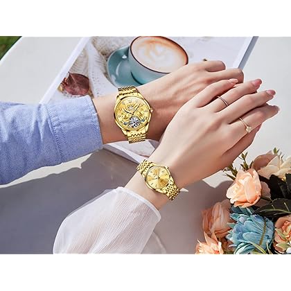 OLEVS Couple Pair Watches Set Automatic Mechanical Self Winding Dress Matching Watch for His and Hers Valentines Day Gifts