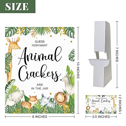 50 Safari Baby Shower Games, Safari Guess How Many Animal Crackers Game Cards with Sign, Jungle Baby Shower Games, Candy Guessing Game Tickets Safari Baby Shower Decorations(2x3.5 Inches)