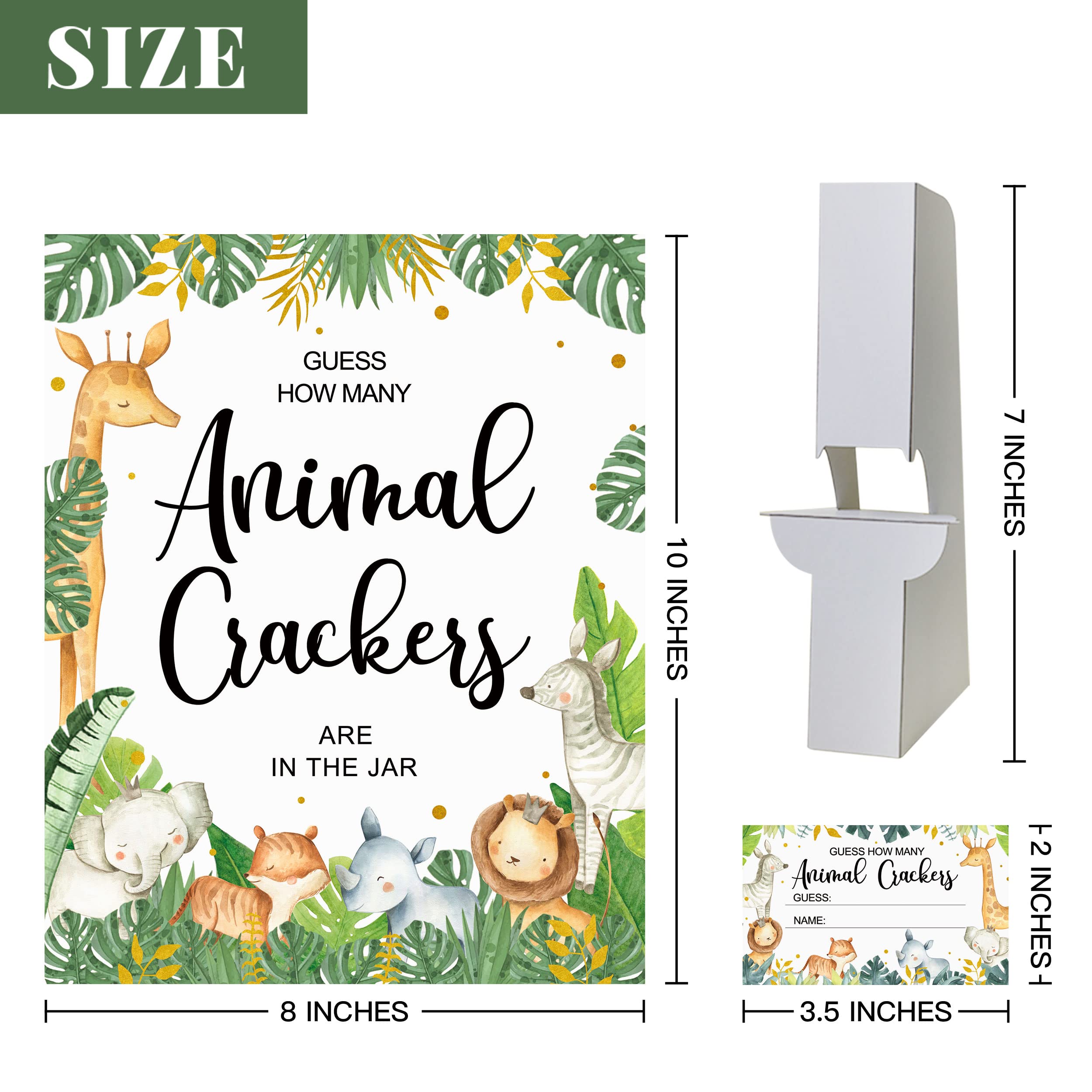 50 Safari Baby Shower Games, Safari Guess How Many Animal Crackers Game Cards with Sign, Jungle Baby Shower Games, Candy Guessing Game Tickets Safari Baby Shower Decorations(2x3.5 Inches)